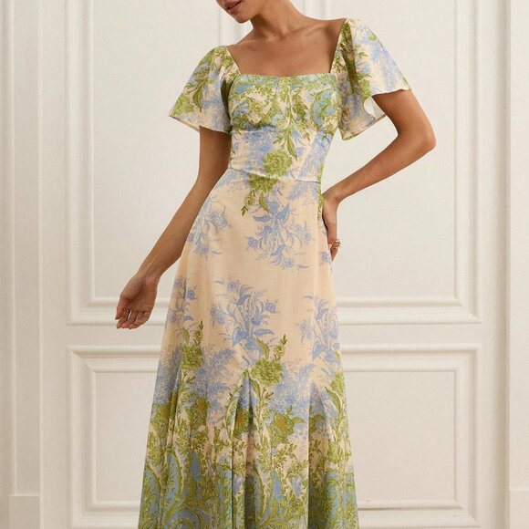 Green Elegant Women's Floral Dress - Picture 6 of 6